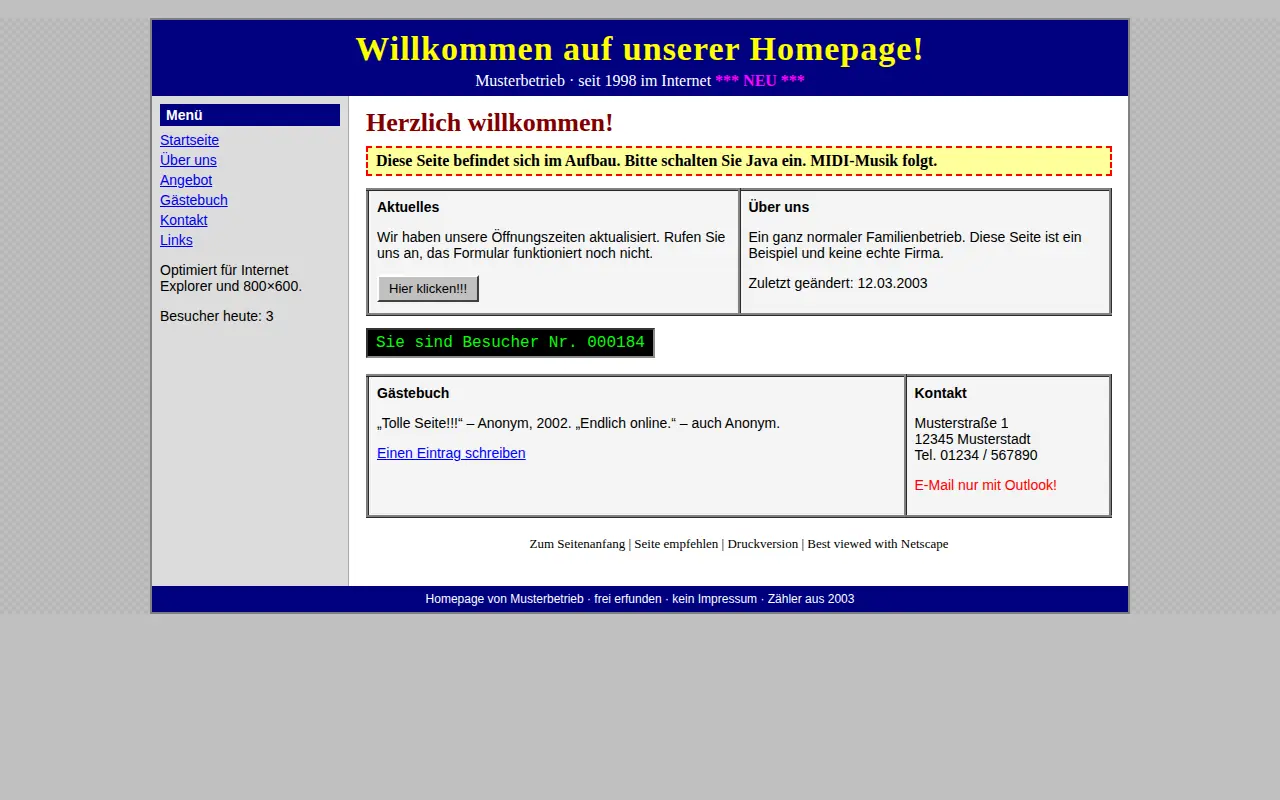 Alte Firmenseite, absichtlich veraltet